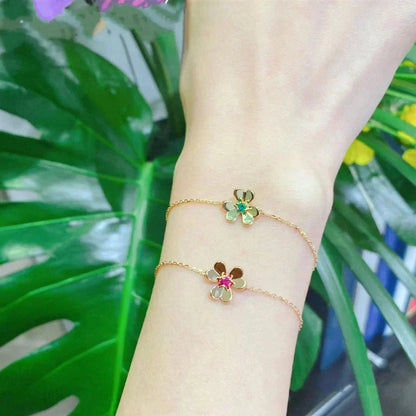 DIANA FRIVOLE GOLD FLOWER PINK MALACHITE BRACELET
