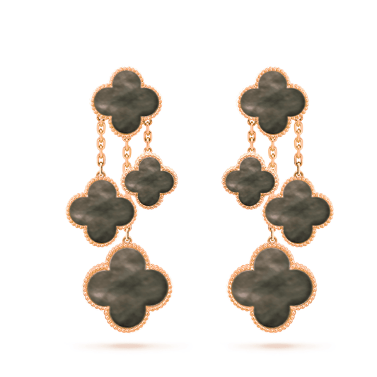 DIANA CLOVER EARRINGS DARK MOP 4 MOTIFS ROSE GOLD