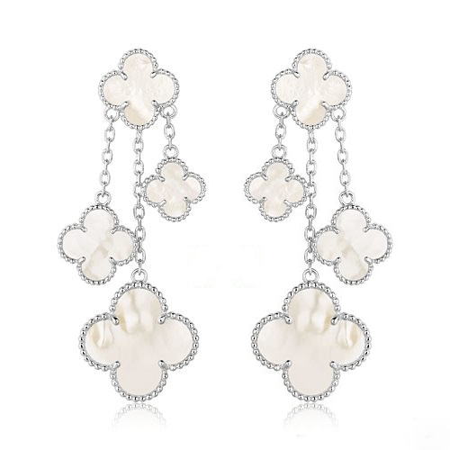 DIANA CLOVER EARRINGS WHITE MOP 4 MOTIFS SILVER