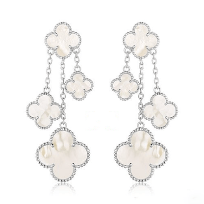 DIANA CLOVER EARRINGS WHITE MOP 4 MOTIFS SILVER