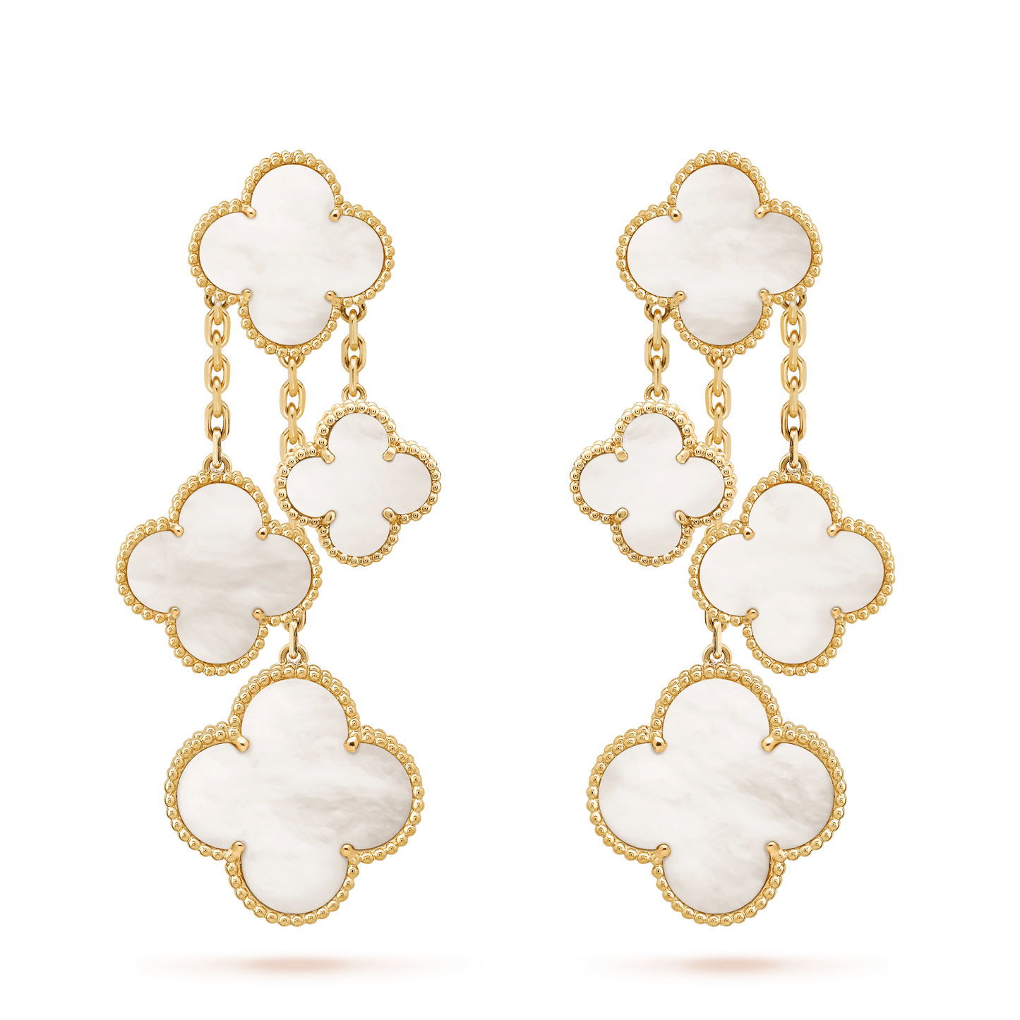 DIANA CLOVER EARRINGS WHITE MOP 4 MOTIFS GOLD