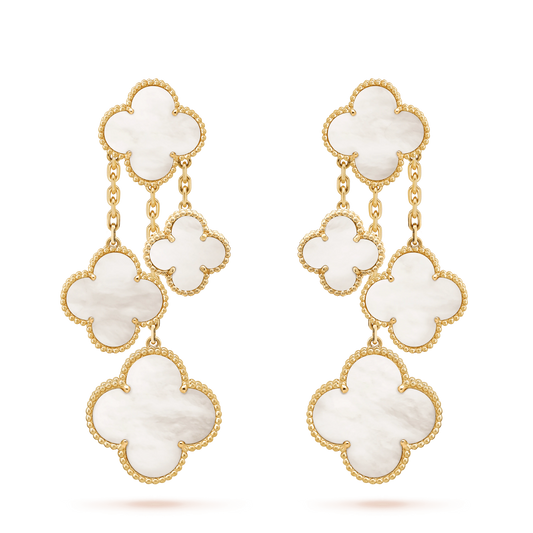DIANA CLOVER EARRINGS WHITE MOP 4 MOTIFS GOLD