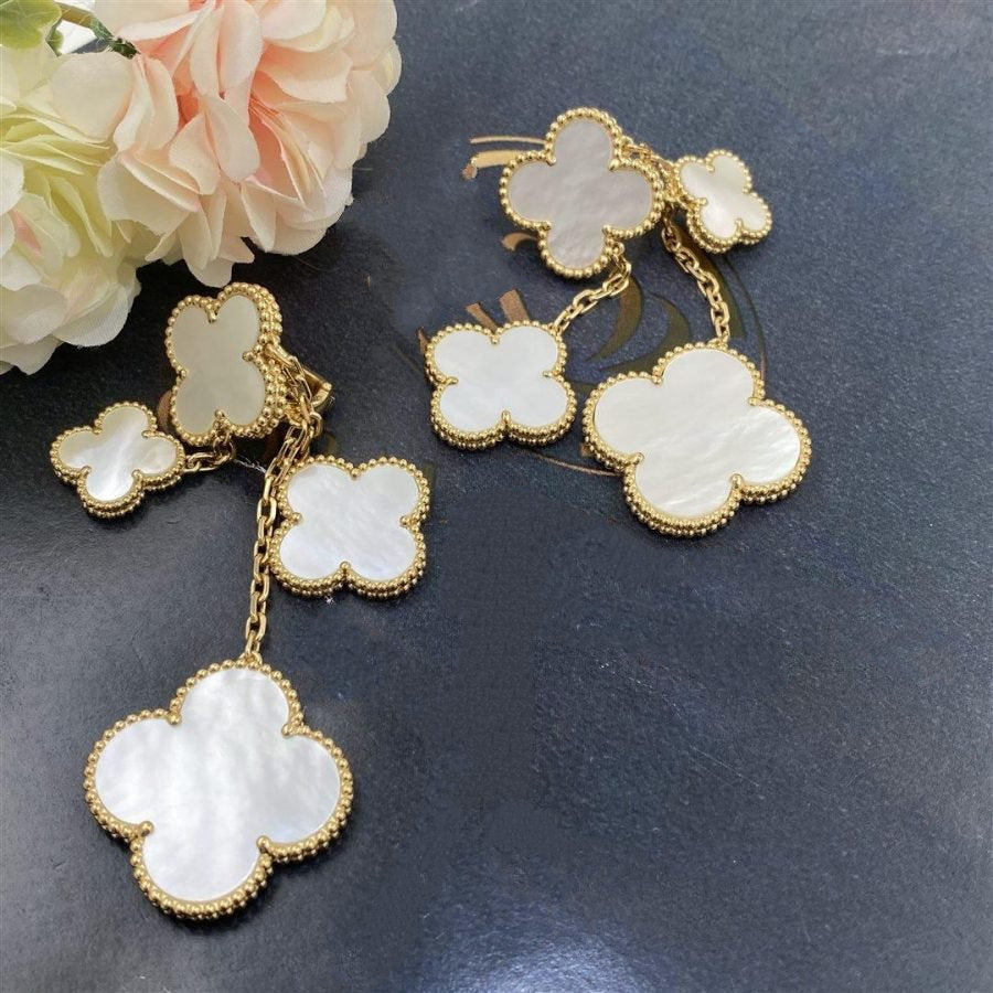 DIANA CLOVER EARRINGS WHITE MOP 4 MOTIFS GOLD