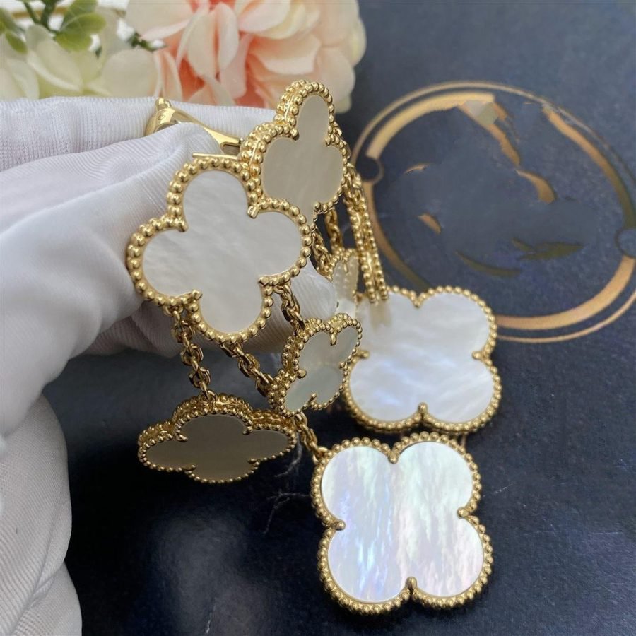 DIANA CLOVER EARRINGS WHITE MOP 4 MOTIFS GOLD