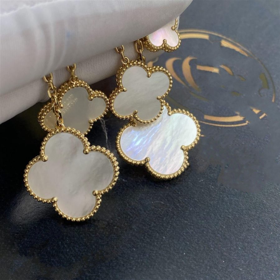 DIANA CLOVER EARRINGS WHITE MOP 4 MOTIFS GOLD