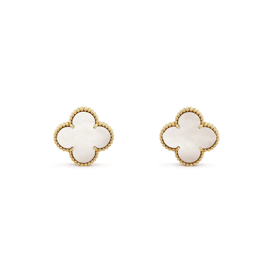 DIANA CLOVER MEDIUM 1 MOTIFS  WHITE MOP STUD EARRINGS