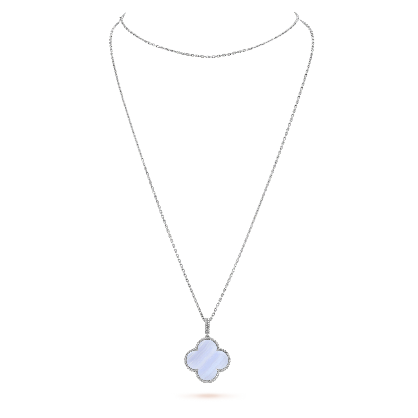 DIANA CLOVER SILVER CHALCEDONY BIG CLOVER NECKLACE