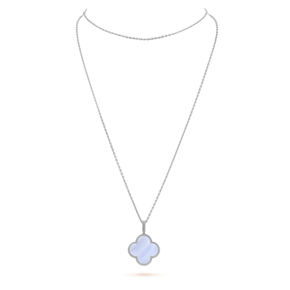 DIANA CLOVER SILVER CHALCEDONY BIG CLOVER NECKLACE