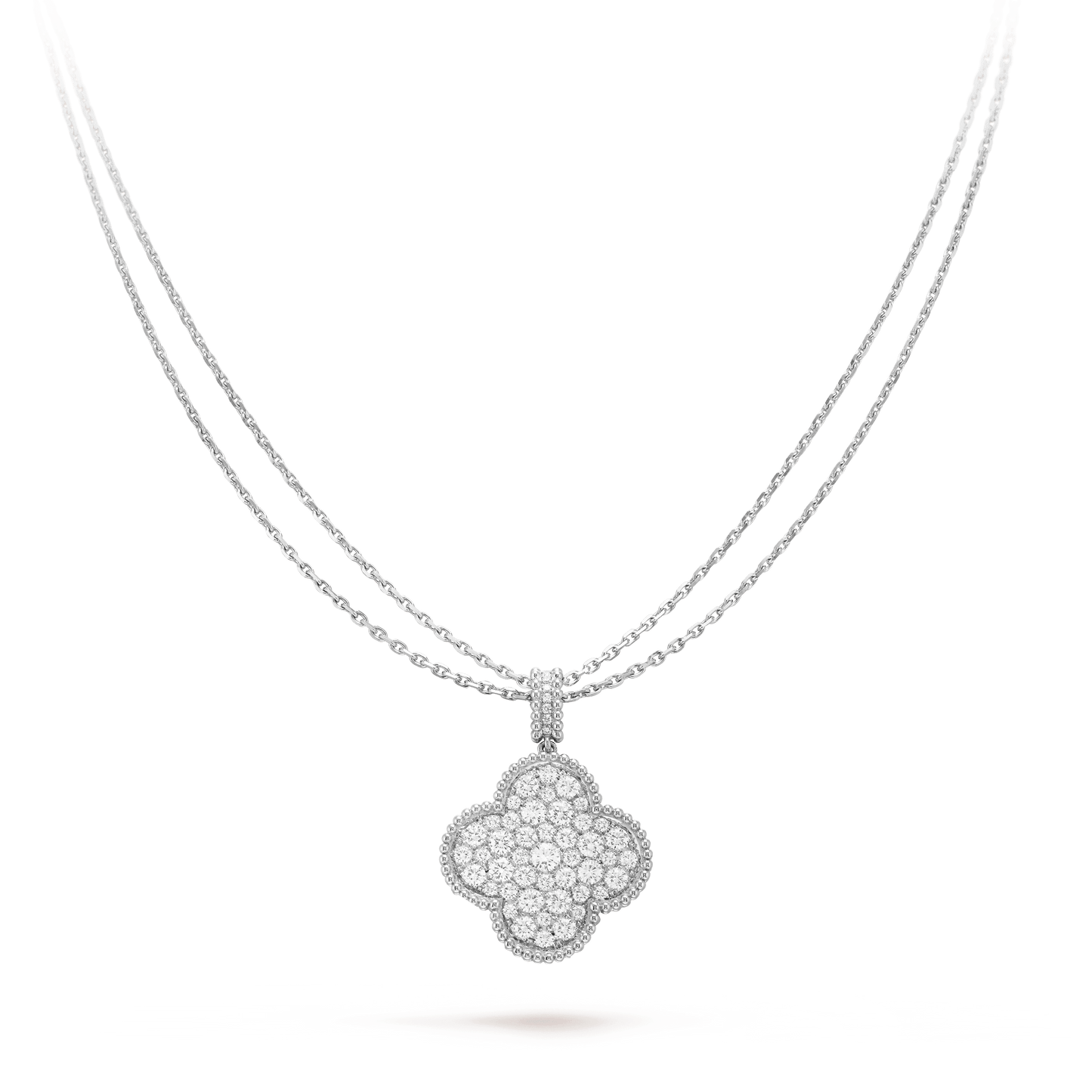 DIANA CLOVER 25MM SILVER FULL DIAMOND BIG CLOVER NECKLACE