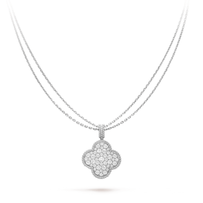 DIANA CLOVER 25MM SILVER FULL DIAMOND BIG CLOVER NECKLACE