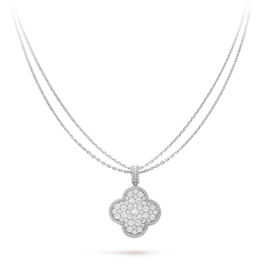 DIANA CLOVER 25MM SILVER FULL DIAMOND BIG CLOVER NECKLACE