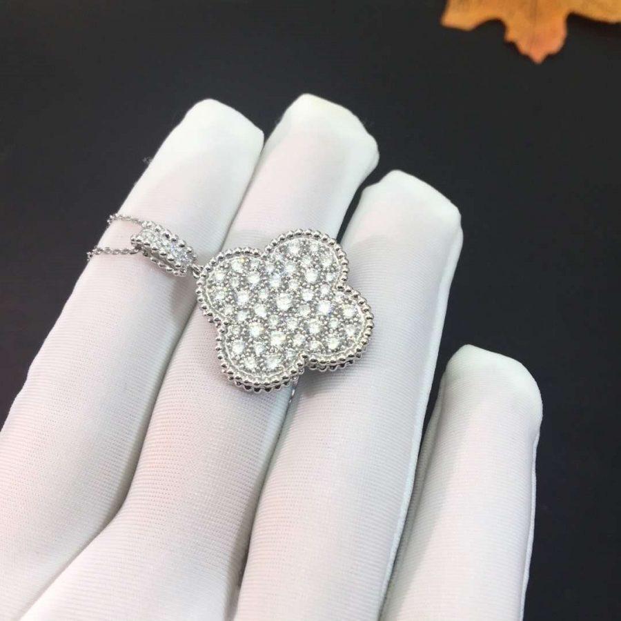 DIANA CLOVER 25MM SILVER FULL DIAMOND BIG CLOVER NECKLACE