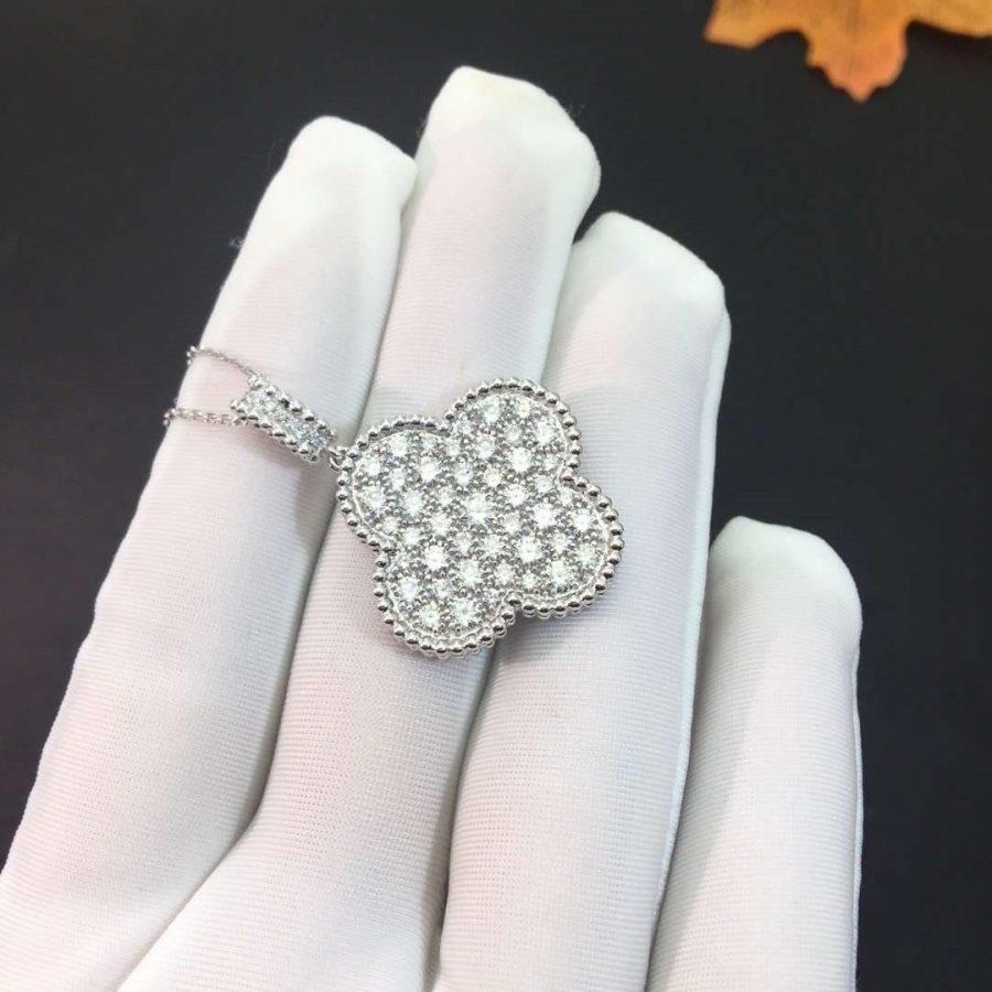 DIANA CLOVER 25MM SILVER FULL DIAMOND BIG CLOVER NECKLACE