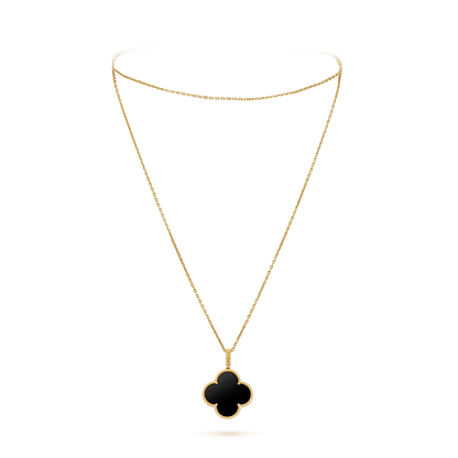 DIANA CLOVER 25MM GOLD ONYX BIG CLOVER NECKLACE