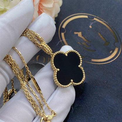 DIANA CLOVER 25MM GOLD ONYX BIG CLOVER NECKLACE