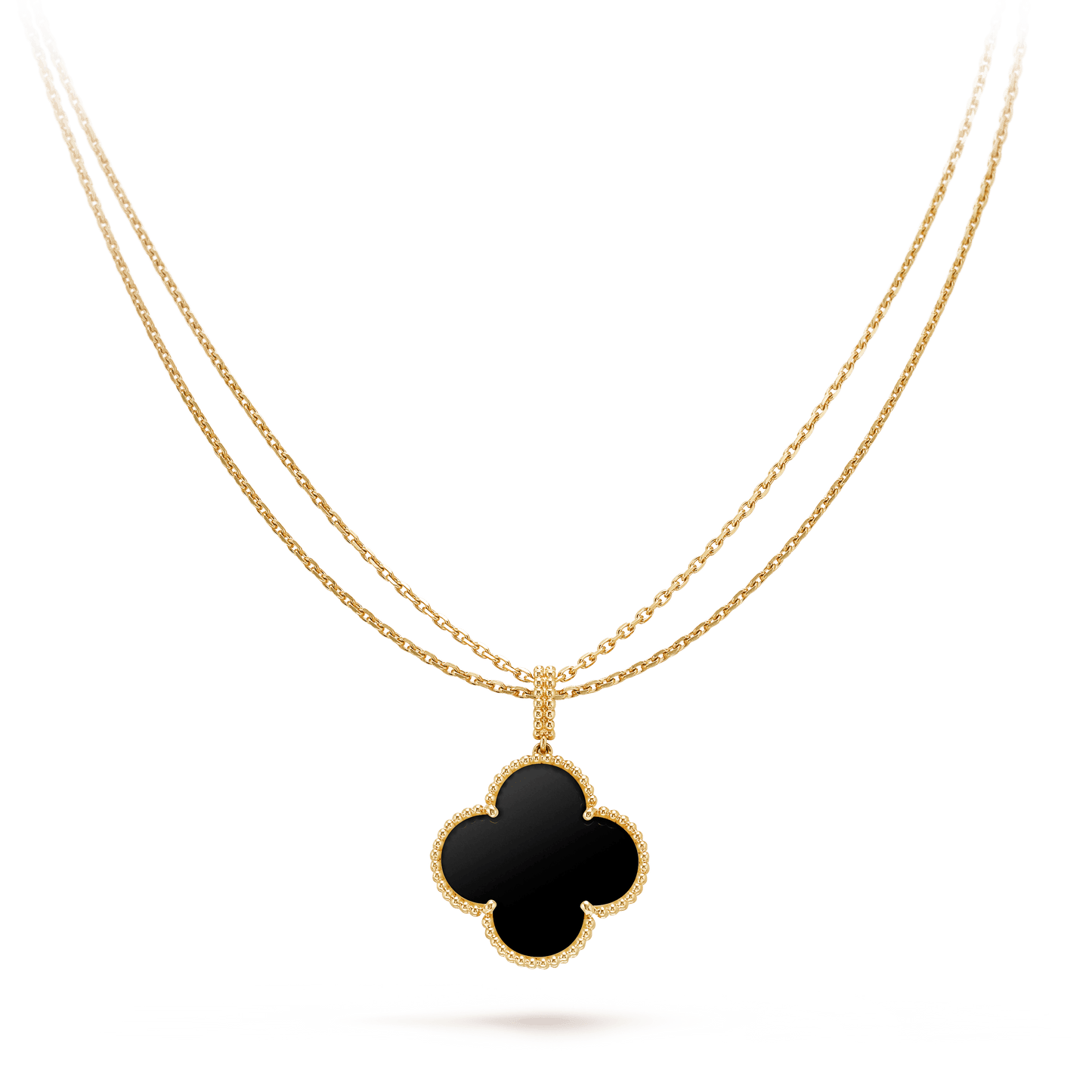 DIANA CLOVER 25MM GOLD ONYX BIG CLOVER NECKLACE