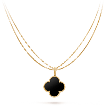 DIANA CLOVER 25MM GOLD ONYX BIG CLOVER NECKLACE