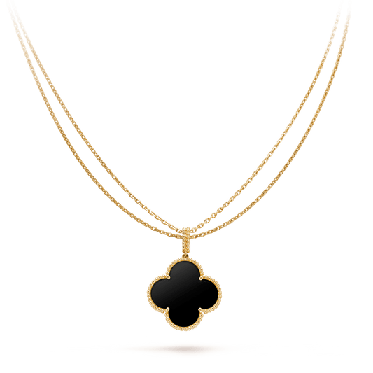 DIANA CLOVER 25MM GOLD ONYX BIG CLOVER NECKLACE