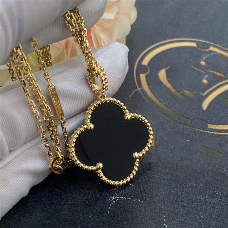 DIANA CLOVER 25MM GOLD ONYX BIG CLOVER NECKLACE