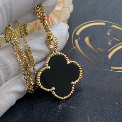 DIANA CLOVER 25MM GOLD ONYX BIG CLOVER NECKLACE