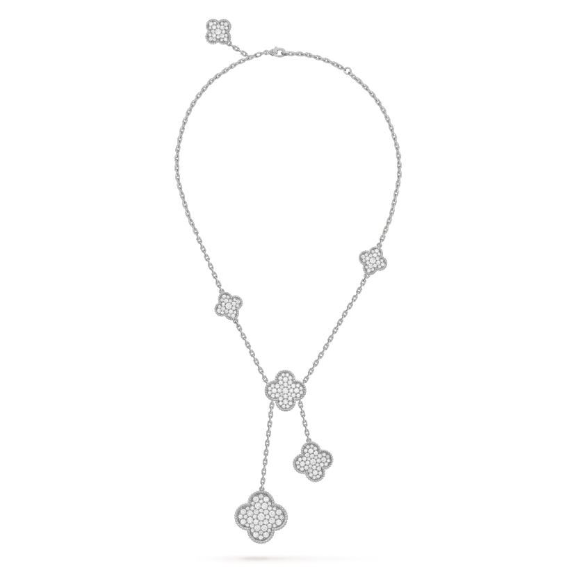 DIANA CLOVER 5 MOTIFS SILVER DIAMONDS NECKLACE