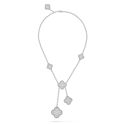 DIANA CLOVER 5 MOTIFS SILVER DIAMONDS NECKLACE