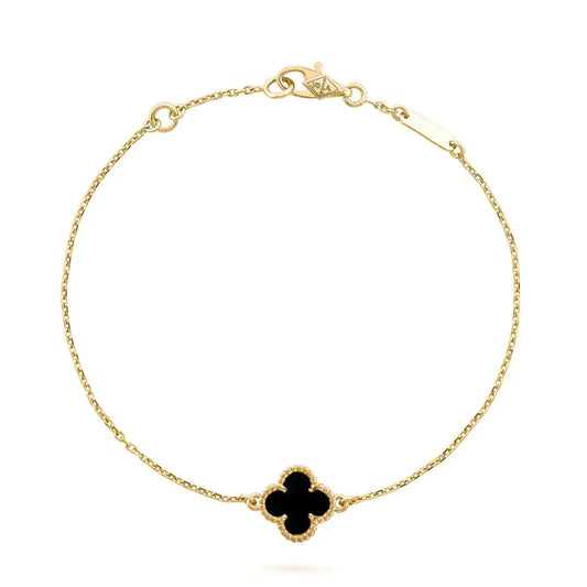 DIANA CLOVER ONYX SINGLE FLOWER BRACELET