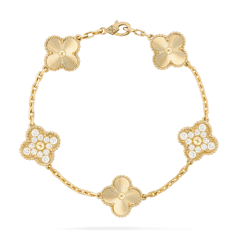 DIANA CLOVER BRACELET 5 MOTIFS GOLD DIAMOND