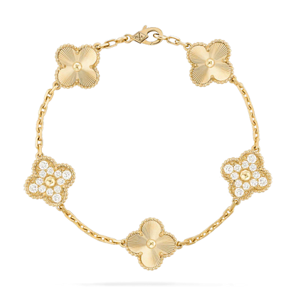 DIANA CLOVER BRACELET 5 MOTIFS GOLD DIAMOND