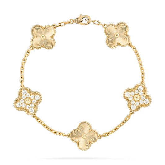DIANA CLOVER BRACELET 5 MOTIFS GOLD DIAMOND