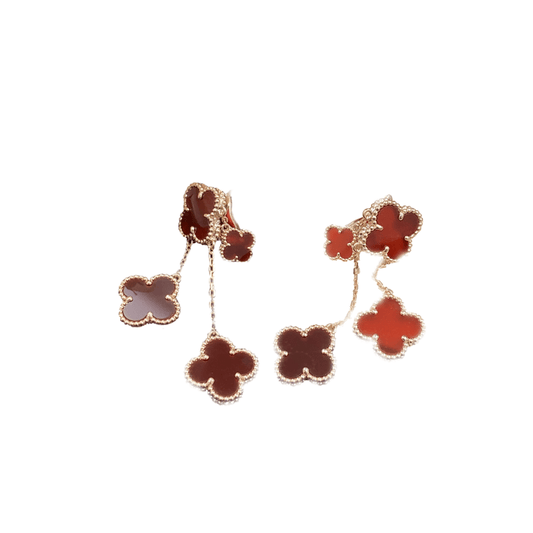 DIANA CLOVER EARRINGS CARNELIAN 4 MOTIFS PINK GOLD