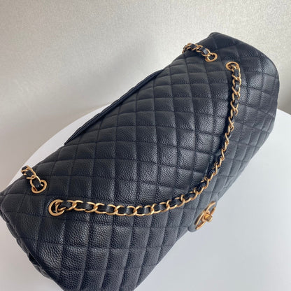 FLAP BAG 46CM GOLD HARDWARE BLACK CALFSKIN