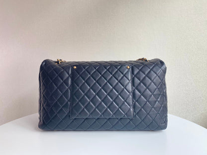 FLAP BAG 46CM GOLD HARDWARE BLACK CALFSKIN