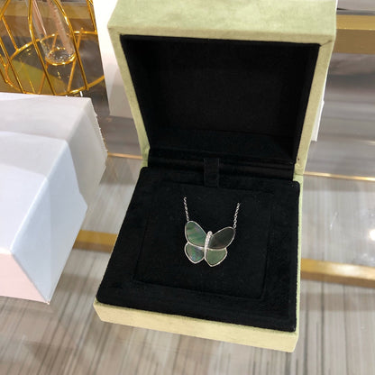 DIANA LARGE BUTTERFLY SILVER PENDANT DIAMOND NECKLACE