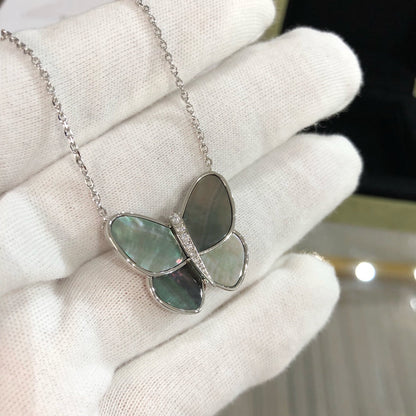 DIANA LARGE BUTTERFLY SILVER PENDANT DIAMOND NECKLACE