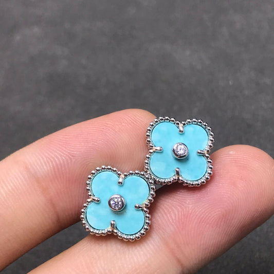 DIANA CLOVER 1 DIAMOND BLUE SKY SILVER EARRINGS