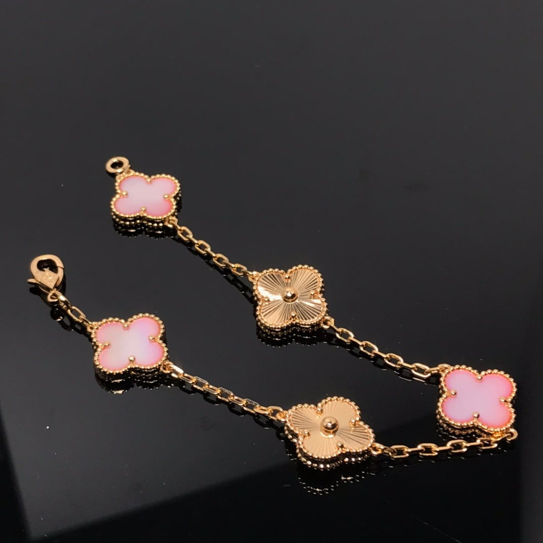 DIANA CLOVER BRACELET 5 MOTIF PINK AND PINK GOLD