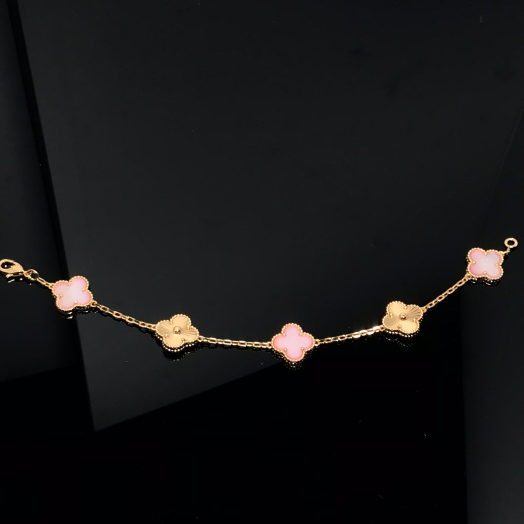 DIANA CLOVER BRACELET 5 MOTIF PINK AND PINK GOLD