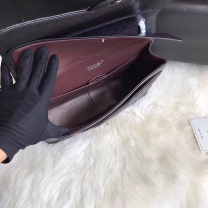 FLAP BAG 33CM BLACK CAVIAR SILVER HARDWARE