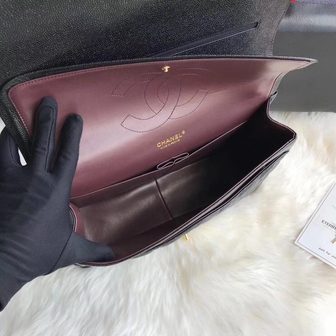 FLAP BAG 33CM BLACK CAVIAR GOLD HARDWARE