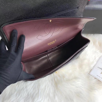 FLAP BAG 33CM BLACK CAVIAR GOLD HARDWARE