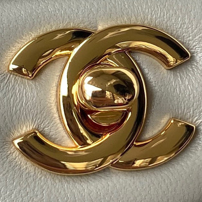 Medium Classic Flap Bag 23cm Light Grey Lambskin Gold Hardware