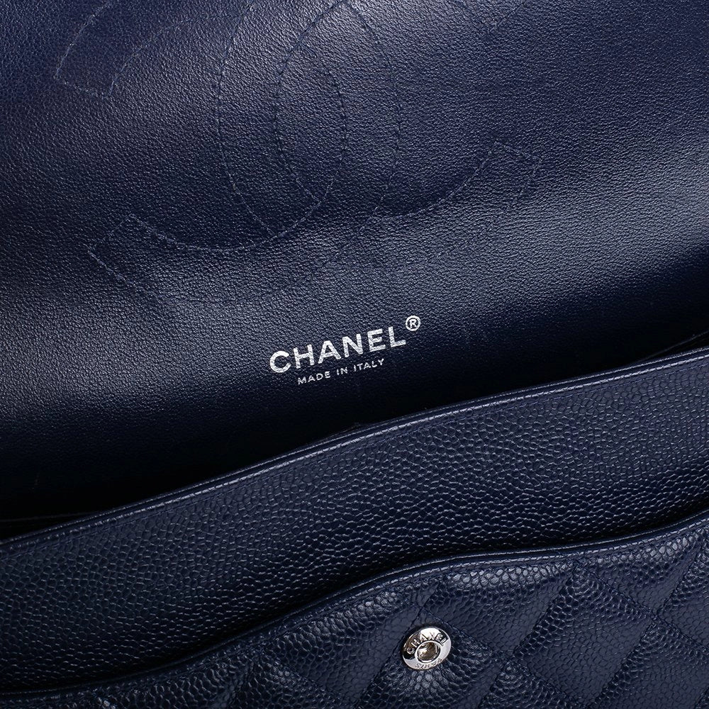 CC Classic Jumbo Navy Blue Lambskin Silver Hardware