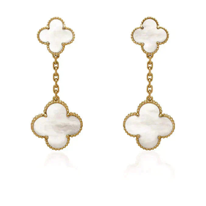 DIANA CLOVER 2 MOTIF WHITE MOP EARRINGS