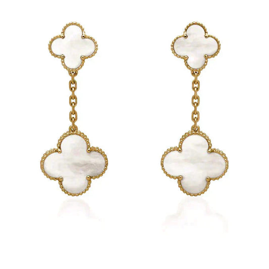 DIANA CLOVER 2 MOTIF WHITE MOP EARRINGS