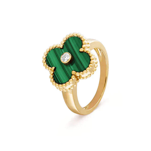 DIANA CLOVER MALACHITE RING GOLD DIAMOND
