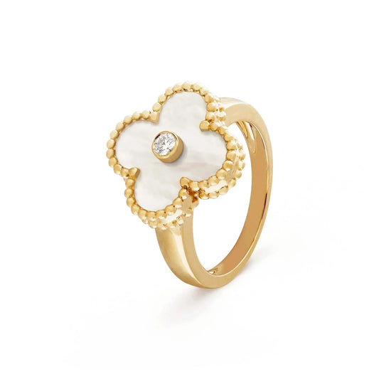 DIANA CLOVER PINK MOP RING GOLD DIAMOND