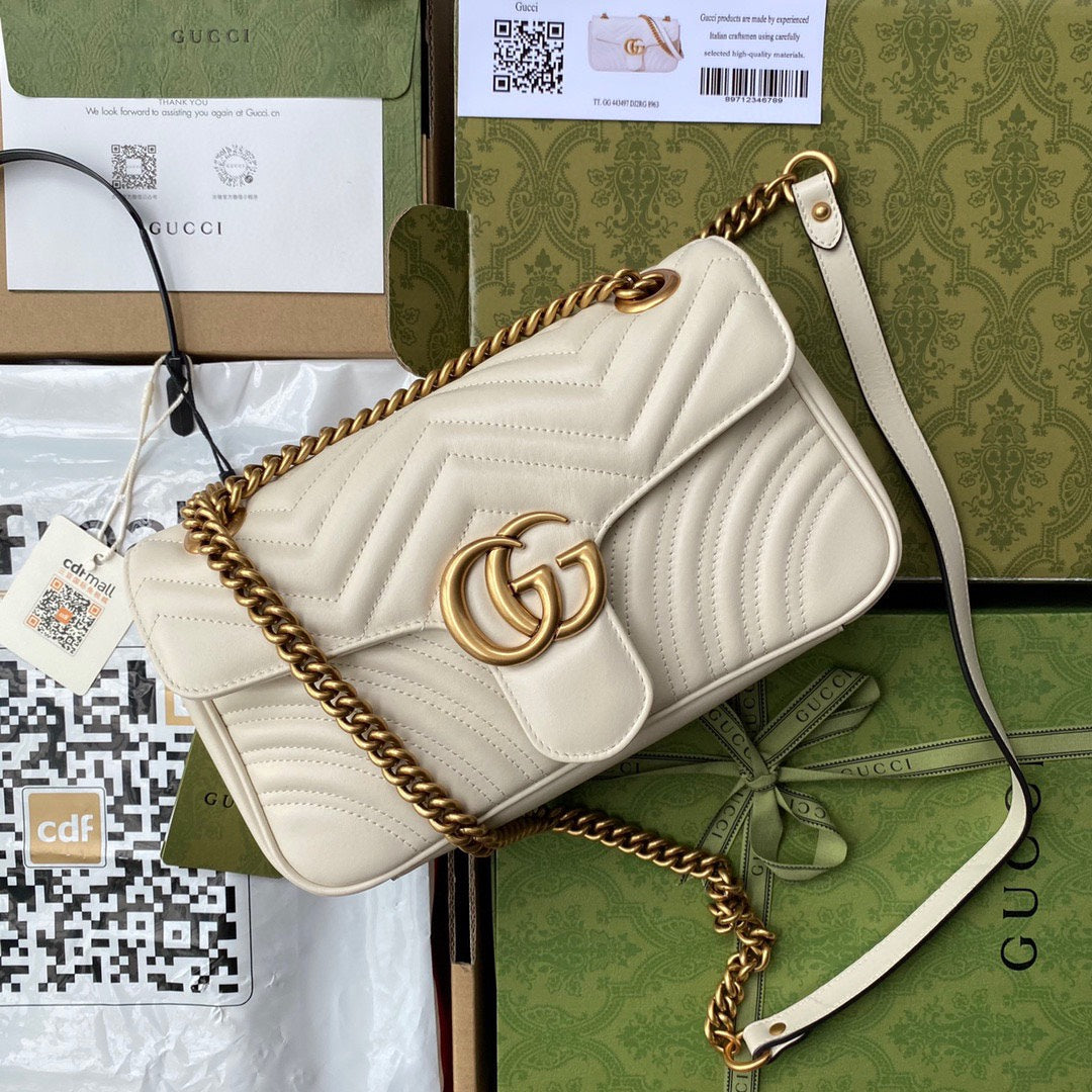 GG Marmont 26cm White Calfskin Gold Hardware